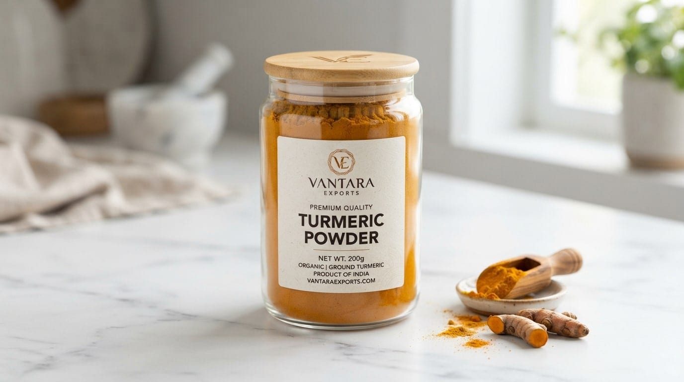 Turmeric powder — milled and colour-checked before export